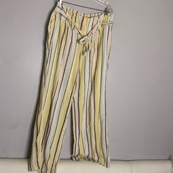 striped linen Huston plus size pants Belted pull on 18/20 wide yellow - Picture 1 of 8